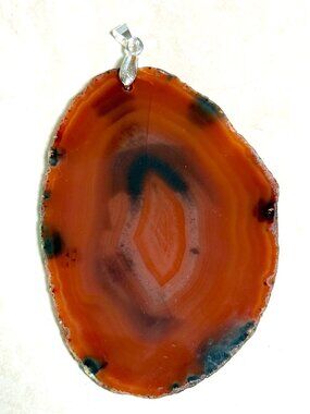 Genuine Orange Banded Agate Slice Pendant, Large Natural Gemstone Pendant